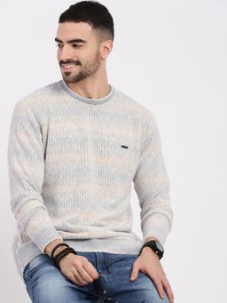 SHOWOFF - Men Grey Self Design Pullover Sweater