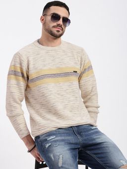 SHOWOFF - Men Cream Textured Pullover Sweater