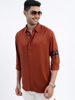 SHOWOFF - Brown Solid Slim Fit Shirt