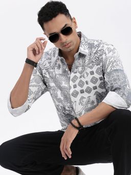 SHOWOFF - White Ethnic Motifs Slim Fit Shirt