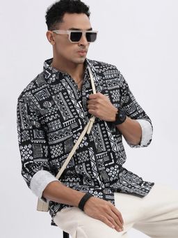 SHOWOFF - Black Geometric Slim Fit Shirt