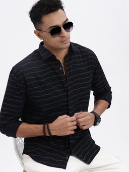 SHOWOFF - Navy Blue Striped Slim Fit Shirt