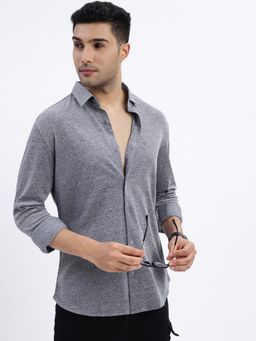 SHOWOFFFF - Grey Solid Slim Fit Shirt