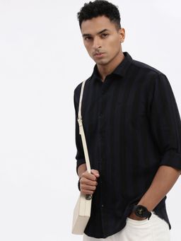 SHOWOFF - Navy Blue Striped Slim Fit Shirt