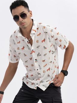 SHOWOFF - White Printed Slim Fit Shirt