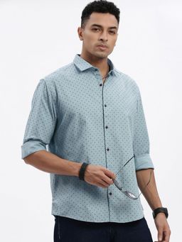 SHOWOFF - Blue Micro Ditsy Slim Fit Shirt