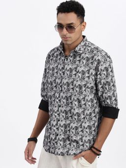 SHOWOFF - Grey Ethnic Motifs Slim Fit Shirt