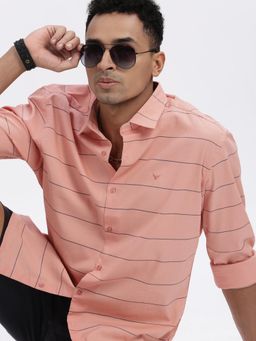 SHOWOFF - Peach Striped Slim Fit Shirt