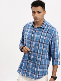 SHOWOFF - Blue Checked Slim Fit Shirt