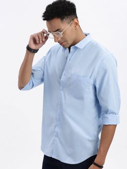 SHOWOFF - Blue Solid Slim Fit Shirt