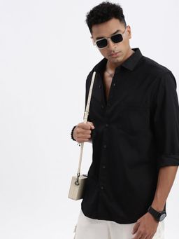 SHOWOFF - Black Solid Slim Fit Shirt