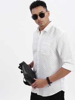 SHOWOFF - White Micro Ditsy Slim Fit Shirt
