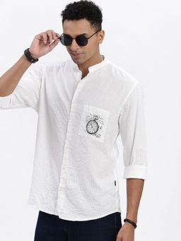 SHOWOFFFF - White Solid Slim Fit Shirt