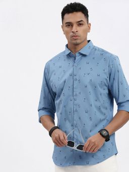 SHOWOFF - Blue Printed Slim Fit Shirt
