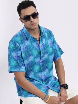 SHOWOFF - Blue Abstract Slim Fit Shirt