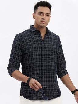 SHOWOFF - Navy Blue Checked Slim Fit Shirt