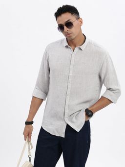 SHOWOFFFF - Grey Solid Slim Fit Shirt