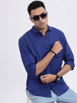SHOWOFFFF - Blue Solid Slim Fit Shirt