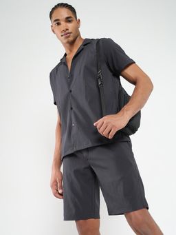 SHOWOFF - Men Grey Cuban Collar Solid Co-Ord (Set of 2)