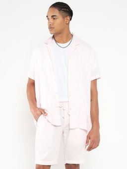 SHOWOFF - Men Pink Cuban Collar Solid Co-Ord (Set of 2)
