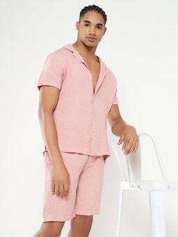 SHOWOFF - Men Peach Solid Cuban Collar Co-Ord (Set of 2)