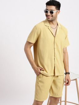 SHOWOFF - Men Yellow Cuban Collar Solid Co-Ord (Set of 2)