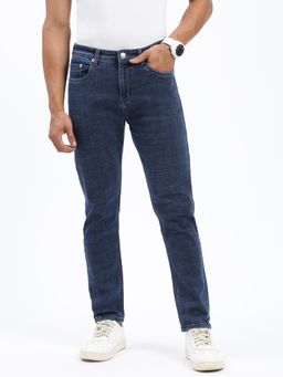 SHOWOFF - Men Navy Blue Slim Fit Cropped Jeans
