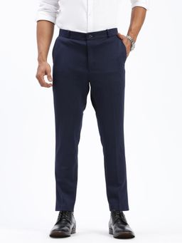 SHOWOFF - Men Solid Navy Blue Casual Trousers