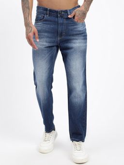 SHOWOFF - Men Navy Blue Slim Fit Cropped Jeans