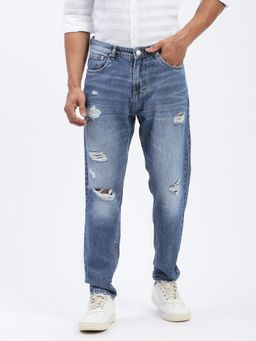 SHOWOFF - Men Mid Blue Regular Fit Cropped Jeans