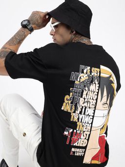 SHOWOFF - Men Luffy Graphic Black Relaxed Fit T-Shirt