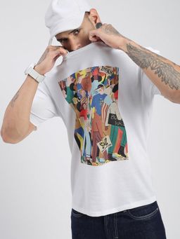 SHOWOFF - Men Graphic White Relaxed Fit T-Shirt