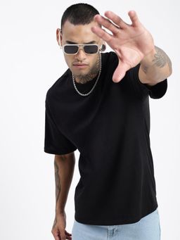SHOWOFF - Men Solid Black Oversized T-Shirt