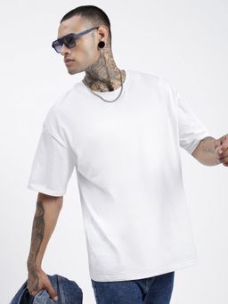SHOWOFF - Men Solid White Oversized T-Shirt
