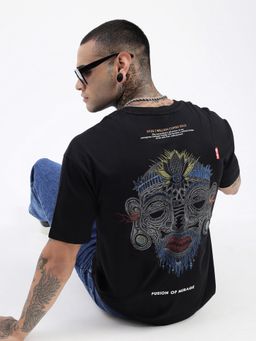 SHOWOFF - Men Graphic Black Relaxed Fit T-Shirt