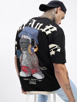 SHOWOFF - Men Solid Black Relaxed Fit T-Shirt