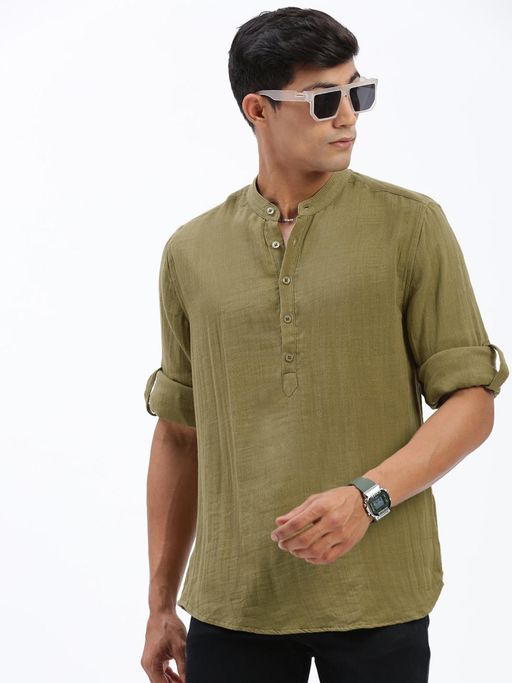 SHOWOFFFF Men's Olive Solid Kurta