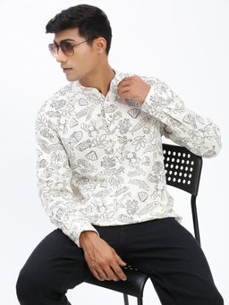 SHOWOFF - Men's Cream Graphic Print Kurta