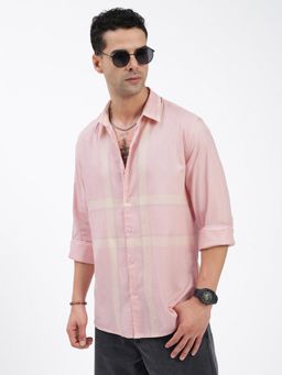 SHOWOFFFF - Men Checks Peach Slim Fit Shirt