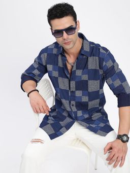 SHOWOFF - Men Checks Blue Slim Fit Shirt