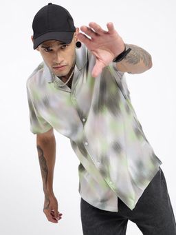 SHOWOFF - Men Tie and Dye Multi-Color Cuban Notched Lapel Relaxed Fit Shirt