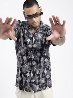 SHOWOFF - Men Geometric Multi-Color Cuban Notched Lapel Relaxed Fit Shirt