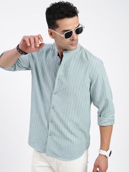 SHOWOFFFF - Men Striped Blue Slim Fit Shirt