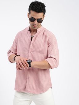 SHOWOFF - Men Striped Peach Slim Fit Shirt