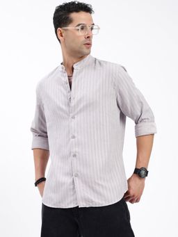 SHOWOFF - Men Striped Grey Slim Fit Shirt