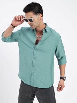 SHOWOFFFF - Men Solid Green Slim Fit Shirt