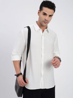 SHOWOFFFF - Men Solid White Slim Fit Shirt