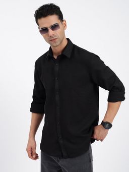 SHOWOFF - Men Solid Black Slim Fit Shirt