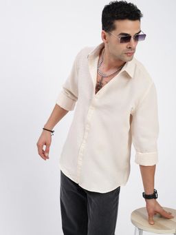 SHOWOFFFF - Men Solid Cream Slim Fit Shirt