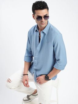 SHOWOFFFF - Men Solid Blue Slim Fit Shirt